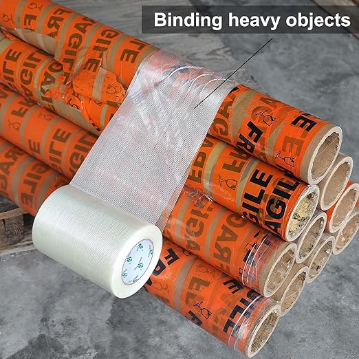 BOMEI PACK Wide Heavy Duty Fiberglass Filament Reinforced Packing Tape 8inch, 60yds x 5.5mil