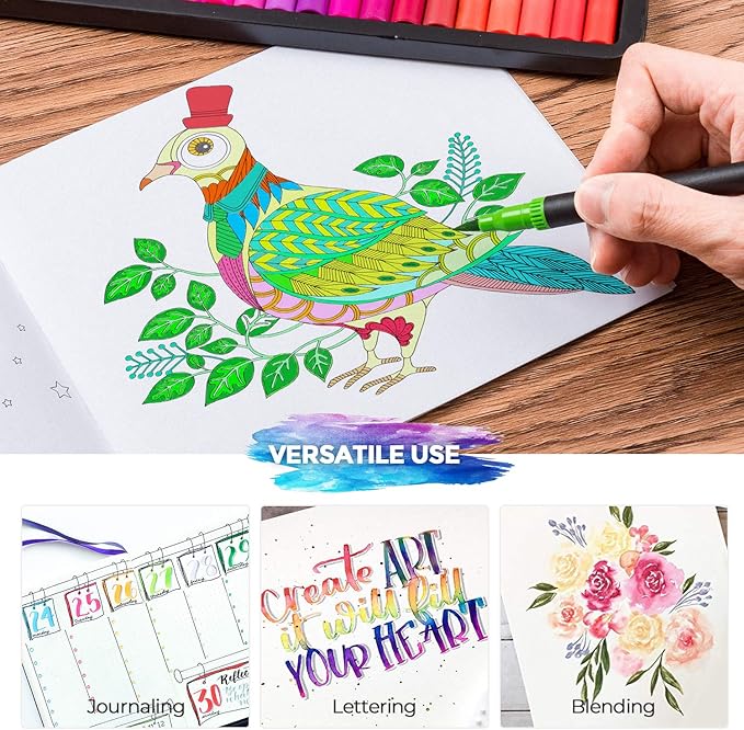 Mogyann Markers for Adult 100 Colors Dual Tip Pens with Fine and Brush Tip for Coloring and Calligraphy Drawing