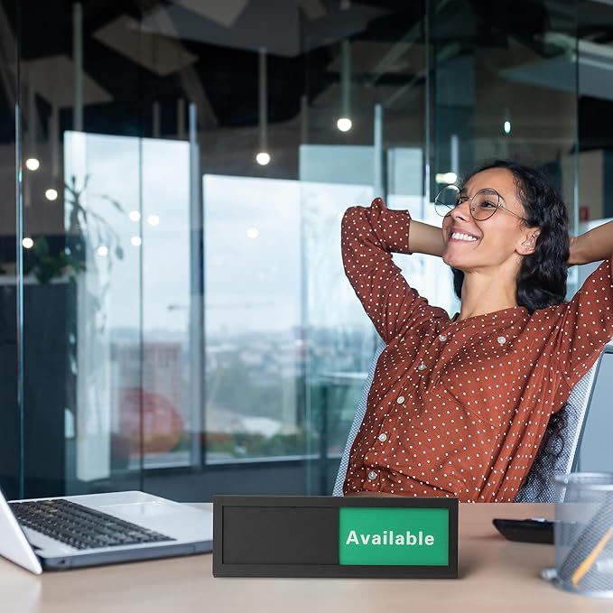 Do Not Disturb Sign for Office, Office Desk Signs with Slider, Acrylic Office Privacy Sign, Slider Desktop Sign, 9.75" x 3", Frosted Black Office Status Sign for Desk