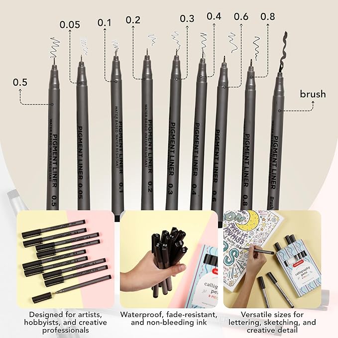 Incraftables Calligraphy Brush Pens – Pack of 9 Assorted Tips – Black Chisel Tip Markers for Hand Lettering, Writing, Sketching, Scrapbooking, & Art Projects – Beginner Kit for Kids & Adults