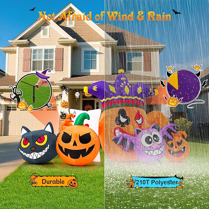 5FT Halloween Inflatable Decorations, Halloween Blow Up Indoor Outdoor Inflatable Pumpkin, Clown, Cat & Bat with LED Lights, Outdoor Halloween Decor for Yard Garden Lawn Holiday Party