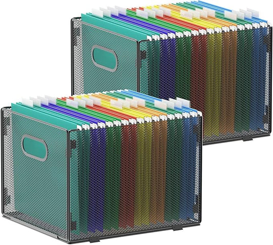 Samstar 2 Pack Hanging File Organizer, Mesh File Folder Box Filing Box File Cabinet Organizer Storage Boxes, Letter Size
