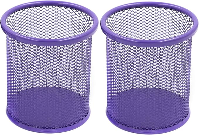 EasyPAG Round Mesh Pencil Holder 2 Pack Pen Holders Desk Pen Cups Organizer for Home, School Office, Purple