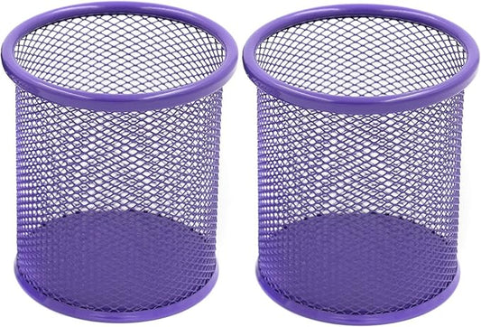EasyPAG Round Mesh Pencil Holder 2 Pack Pen Holders Desk Pen Cups Organizer for Home, School Office, Purple