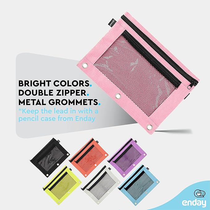 Enday Pink Pencil Pouch For 3 Ring Binder, Zippered Binder Pencil Pouches, 3 Ring Pencil Pouch for Binder, Pencil Case for Binder, Large Pencil Bags for School, Home, and Office (2 Pack)