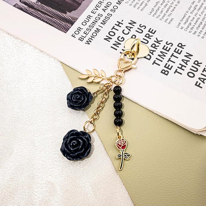 Rose Purse Charms Cute Flower Keychain With Heart Sticker Charm Chain For Kindle Colorful Bag Charms For Handbags