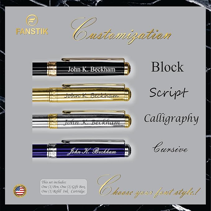 Customized Gold Luxury fountain pen (Made In USA) fancy gift set for women, Real 24K Gold Plating, Professional executive pen gift set for men (Lux Custom-fountain Gld)