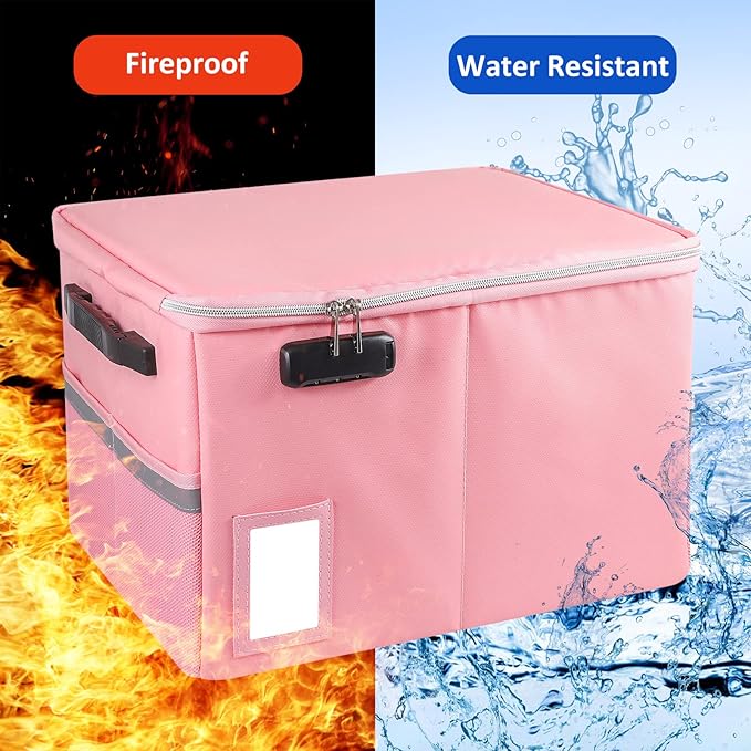 TOMKID Fireproof File Cabinet with Lock, Fireproof Document Organizer Collapsible File Box Filing Cabinet with Handle for Letter Legal Folder Certifications