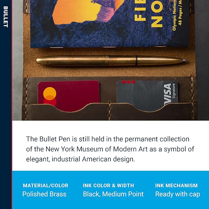 Fisher Space Pen Brass Alloy Bullet Space Pen, Ballpoint, Polished Brass, Black Ink, Gift Box