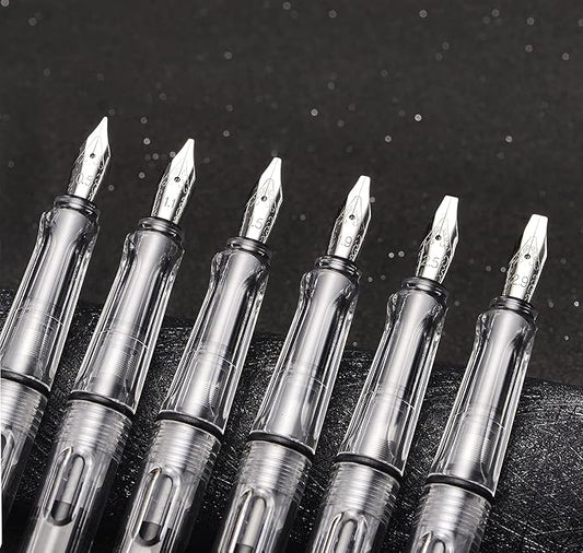 Lanxivi Yongsheng Calligraphy Fountain Pen Set Transparent Clear, 6 Assorted Tip Sizes for Art Drawing and Writing Signature