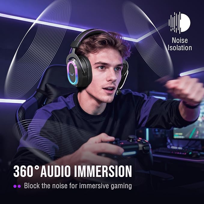 FIFINE Wired USB Gaming Headset: 7.1 Surround Sound - Vibrant Customizable RGB - Game/Chat Balance, Gamer Headphone with Noise Canceling Mic for PC, PS5/PS4, Laptop, Mac - AmpliGame H13BP