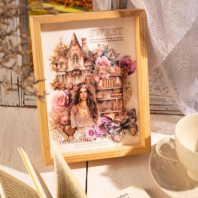 180Pcs PET Scrapbook Stickers, Bohemian Designs for Scrapbooking DIY Crafts Waterproof Journaling Supplies Junk Journal Ephemera with Storage Organizer