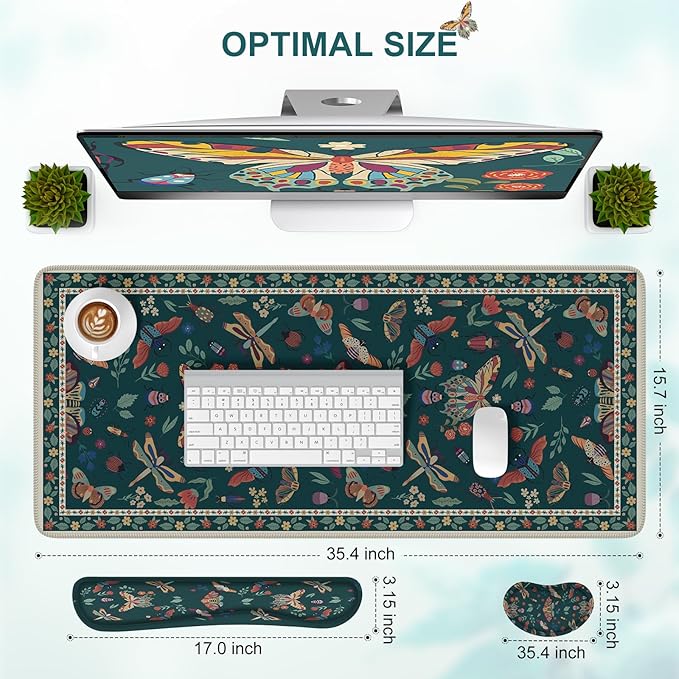 iCasso Large Mouse pad for Desk, Computer Desk Mat, 3Pcs XXL Keyboard and Mouse Pad + Keyboard Wrist Rest, Desk Matt for Desktop, Easy Typing Pain Relief Ultra Thick Mousepad Keyboard Mat(Green)