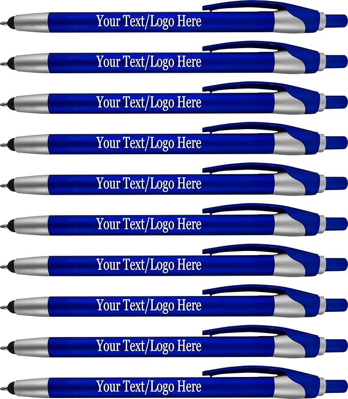 Personalized With your Custom Logo or Text Pens-Pack of 450- for Marketing, Parties, and Events, 2 in 1 Capacitive Stylus & Ballpoint Pen Compatible With Touchscreen Devices, Blue Ink, Blue Pens