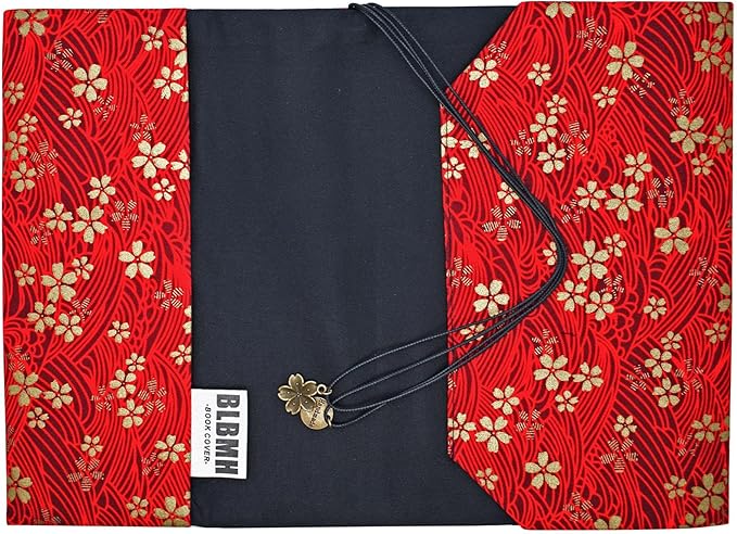 BLBMH A5 Book Cover for Paperbacks- Adjustable Fabric Book Sleeve Cover Protector Fit for 5.5x8.2 inch Hardcover Softcover Book Novels Notebook -Red Cherry Blossoms