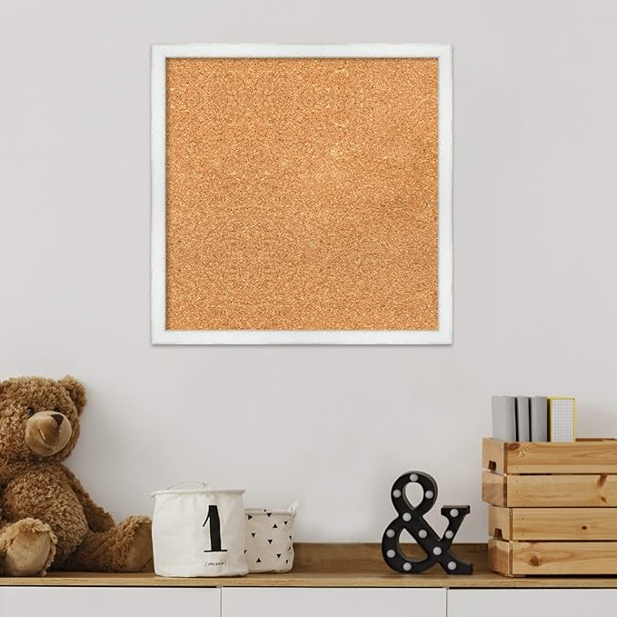 Amanti Art Natural Cork Board for Wall, 17x17 Vision Board with White Frame, Small Corkboard Office Decor for Home Organization, Country Rustic Corkboard Pinboard to Display Items for Home