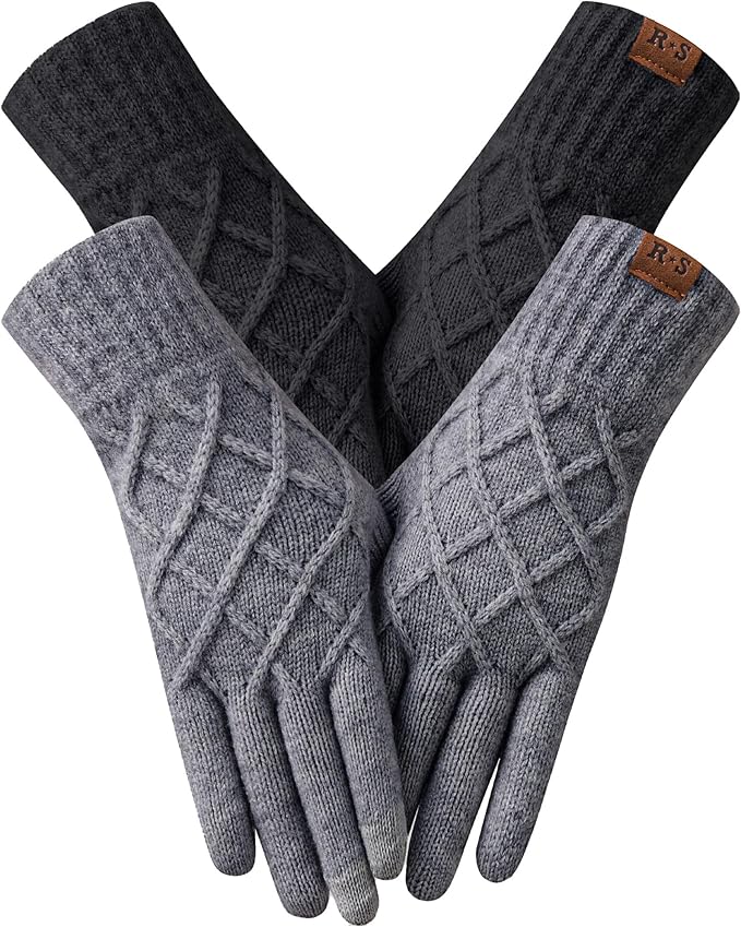 REACH STAR 2 Pairs Winter gloves for women Touch screen Elastic Thermal knit Lining Warm Gloves for Cold weather
