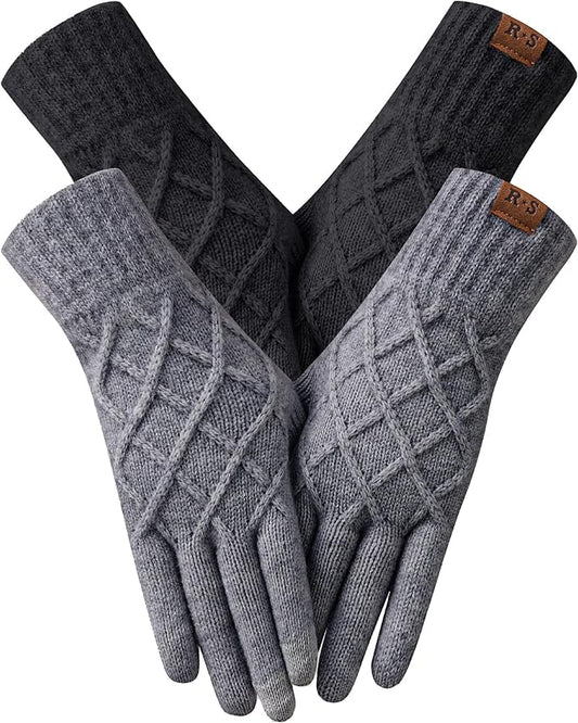 REACH STAR 2 Pairs Winter gloves for women Touch screen Elastic Thermal knit Lining Warm Gloves for Cold weather