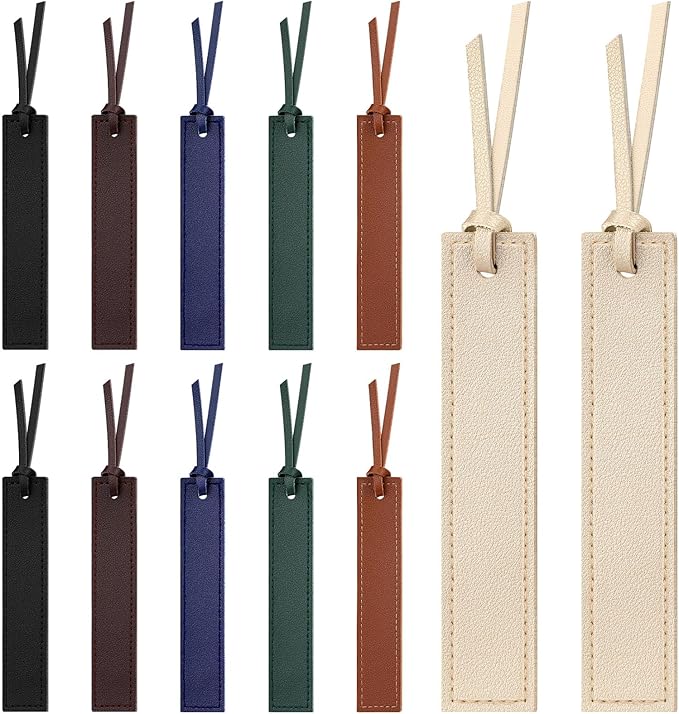 12 Pcs Leather Bookmark, Classic Stitched Bookmark with Leather Rope, Bookmarks for Men, Handmade Stitched Book Marks Page Markers for Book Reader Teachers Students School Office
