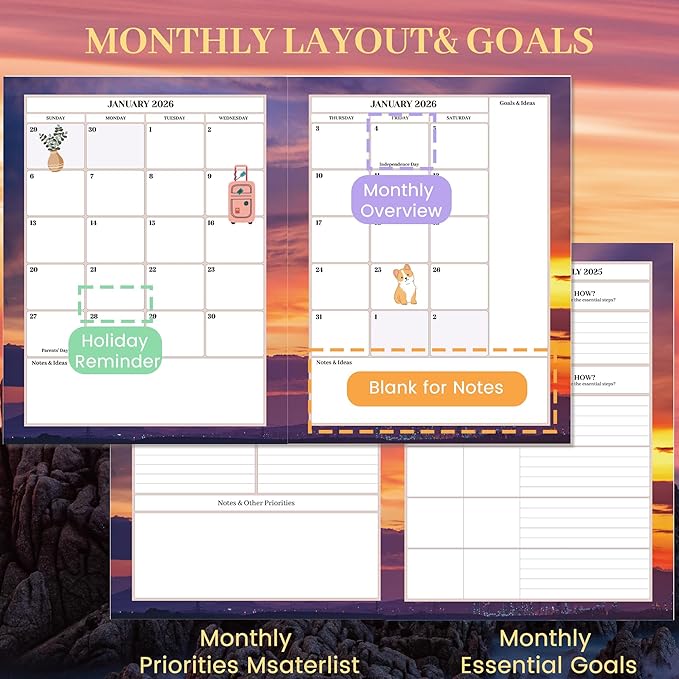 CAGIE 15 Month Planner Oct 2025-Dec 2026 Hourly Daily 2025-2026 Weekly Monthly Planners for Women 25-26 Day Hardcover Calendar Agenda with Stickers, 8.5 x 11