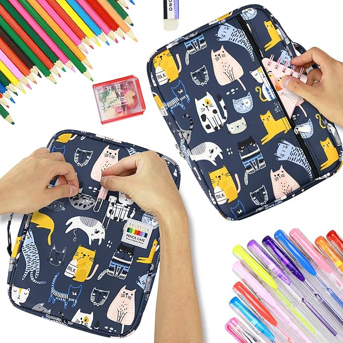 YOUSHARES Colored Pencil Case 166 Slots Pen Case Organizer with Handy Wrap & Zipper, Multilayer Holder for Prismacolor Colored Pencils & Gel Pen (Sports Cat)