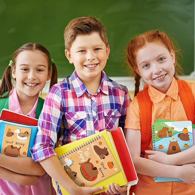 B1ykin Stationery Gift Set - 3Pcs Notebook Sticky Notes, Kawaii A5 Spiral Notebooks & 550 Sheets Cute Sticky Notes with Pens Kit for Office School Kids Students Birthday Supplies (Capybara)