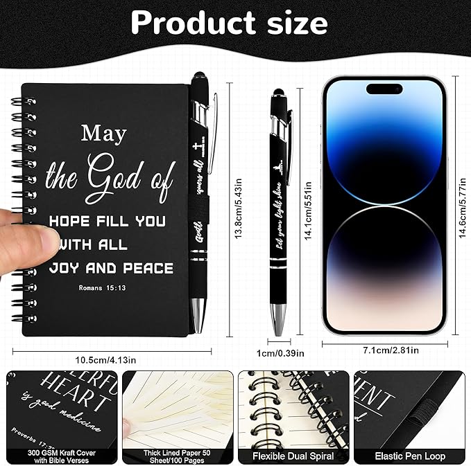 INSADA Christian Prayer Journal Spiral Black Notebooks Bulk Small Notepad with Pens - Small Notepads (4.13”x5.43”) - Christmas Gifts for male, Church Members & Bible Study Groups (30 sets Black)
