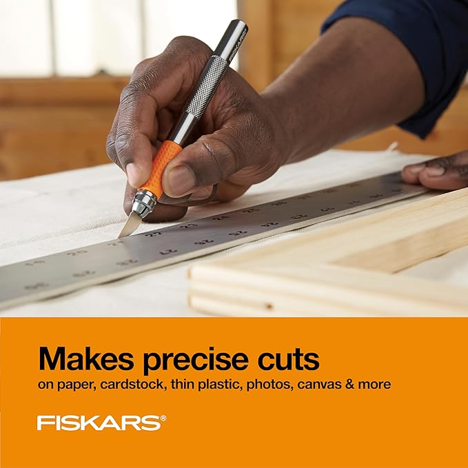 Fiskars SoftGrip Detail Craft Knife - 8" Exacto Knife for Crafting - Multi-Use Exacto Blade Included with Protective Cover