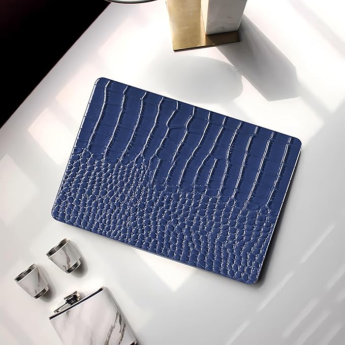 KEROM Compatible with Crocodile MacBook Air 13 inch Case 2021 2020 2019 2018 M1 A2337 A2179 A1932, Textured Elegant Luxury Aligator Skin Snakeskin PU Leather Hard Shell & Keyboard Cover, Blue