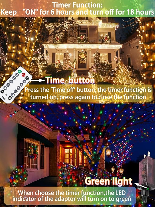 2 Pack Warm White to Multicolor Christmas Lights Indoor Outdoor, Super Bright 66FT 200 LED String Lights Waterproof, Twinkle Xmas Light with Timer for Bedroom Party Christmas Tree Decorations