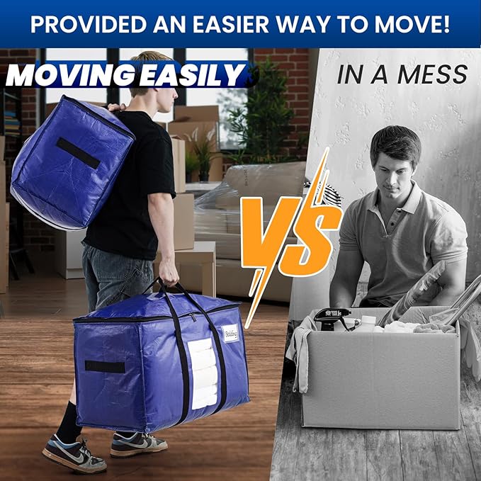 TAILI 4 Pack Dark Blue Extra Large Moving Bags, Heavy Duty Totes with Visible Window, Wrap Around Handles, Great for Storage