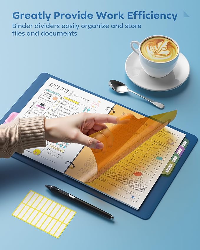 8 Tab Binder Dividers for 3 Ring Binder, 4 Set/32 Count, Thicken, Write & Erase Reusable Waterproof Plastic Binders for School & Office Files, Extra 80 Labels