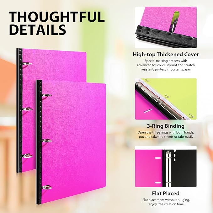Telescoping 3 Ring Binder-12PCS, Flexible Binder with Elastic Rubble Spine+3 Round Rings, Flat Writing Binder, 4 Bright Colors