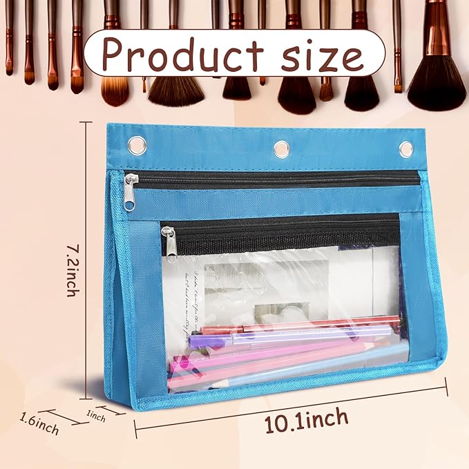 YoeeJob 1 Pack Pencil Pouch for 3 Ring Binder, Expandable Binder Pouches with Zipper, Large Capacity Pen Holder Case with Clear Window School Class Office Organizers, Sky Blue
