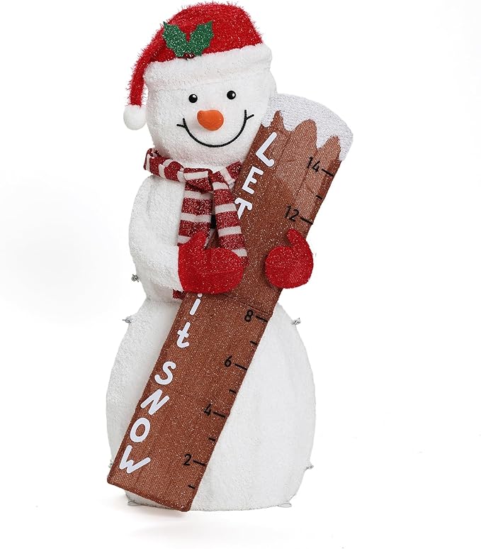 LuxenHome 3.5FT Lighted Snowman Outdoor Christmas Decorations, Light Up Snowman Holding Let It Snow Sign Christmas Decor, Xmas Decorations Outdoor, Indoor for Porch, Lawn Holiday Display