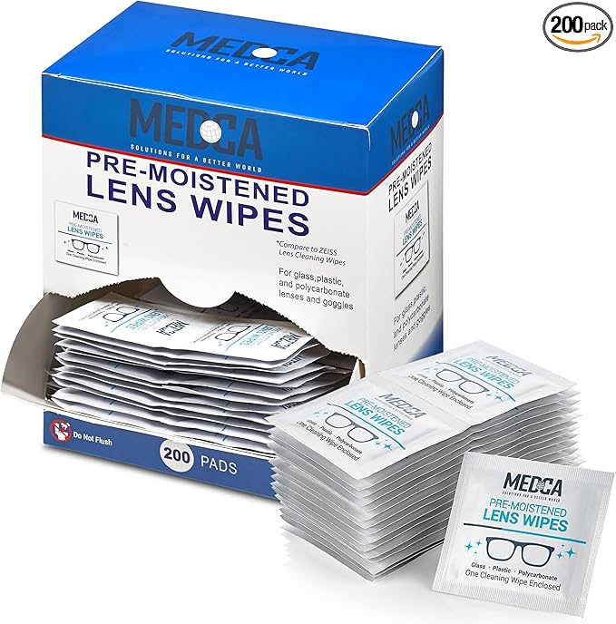 Premoistened Lens and Glass Cleaning Wipes - Portable Travel Cleaner for Glasses, Camera, Cell Phone, Smartphone, and Tablet - Disposable, Quick Drying, Streak Free - Individually Wrapped, Pack of 200