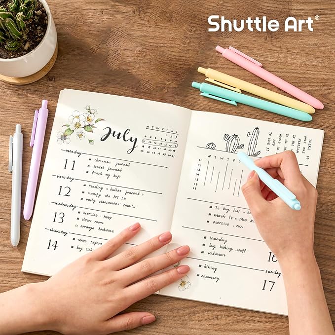 Shuttle Art Retractable Pastel Gel Ink Pens, 15 Pack Black Ink Pens, Cute Pens 0.5mm Fine Point for Writing Journaling Taking Notes School Office Home