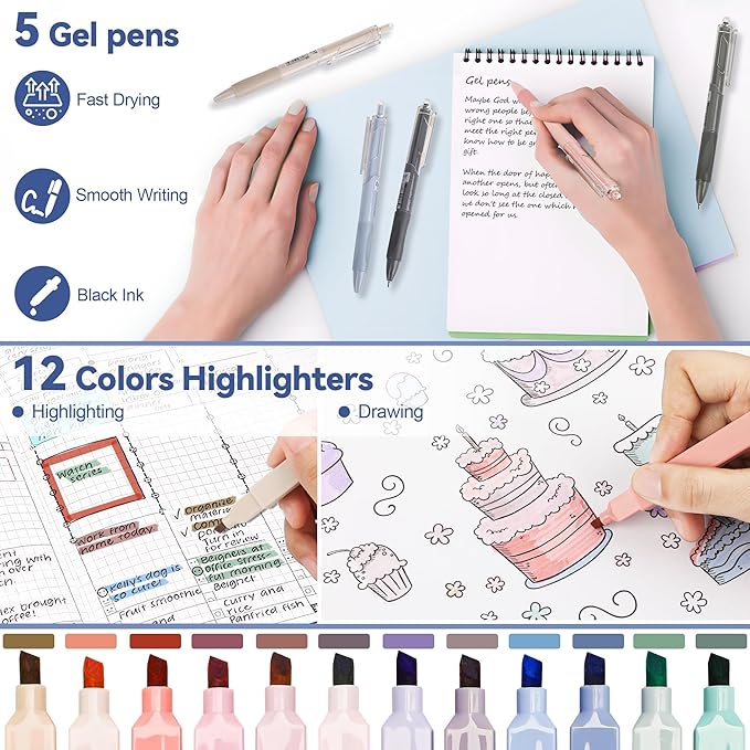 61 PCS Aesthetic School Supplies with Cute Pen Case, Pastel Highlighters, Gel & Erasable Pens, Mechanical Pencils, Refills, Complete Essentials Stationery Kit for Students (Blue)