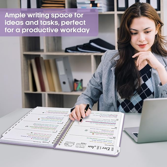 2026 Planner 8.5" x 11", Weekly and Monthly Calendar Planner Book, January 2026 - December 2026, Hardcover Spiral Planner with Monthly Tabs, Notes Pages, Perfect for Women & Men, A4 - Lavender