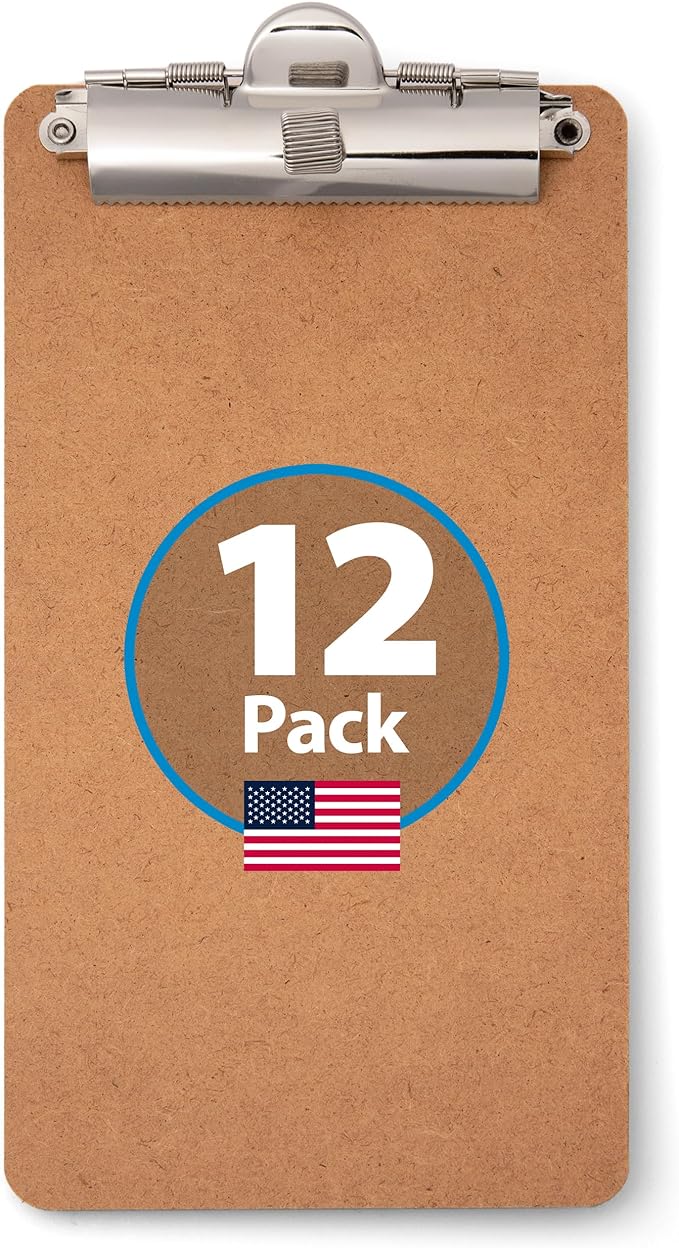 Officemate 5" x 9" Clipboard for Receipts, Low Profile Metal Clip & Pen Holder on Top, Memo Size for Restaurants, Hotels, Food Trucks, Bars, Schools, and Other Venues, 12 Clipboards (83156)