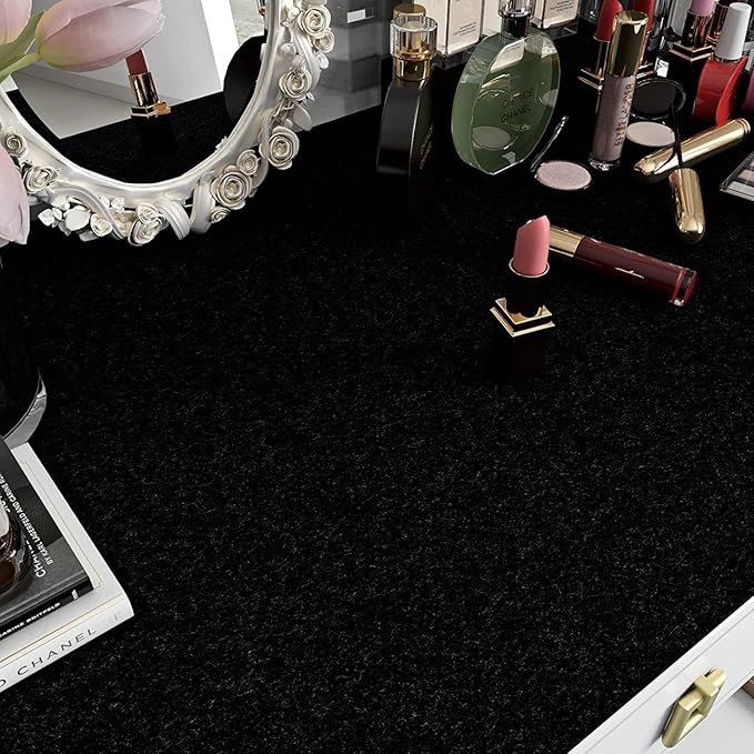 FunStick Self Adhesive Felt Fabric for Crafts - 15.8"x78.8" Velvet Fabric Roll - Soft Velvet Drawer Liners for Dresser & Jewelry Box - Black Felt Sheets - Peel & Stick Wallpaper for Cabinets & Shelves