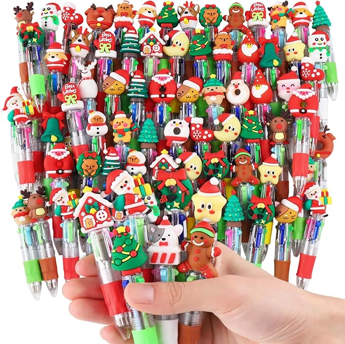 CZWZ 60Pcs Mini Multicolor Pen in One 4-in-1 Cute Pens Bulk for Kids, Ballpoint Pens for Birthdays and Children's Parties, Fun Pens Gifts Assorted Ink Kawaii Pen(Christmas)