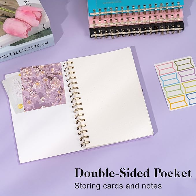 Dot Grid Spiral Notebook A5 Spiral Bullet Dotted Journal 160 Pages Thick Dot Paper Notebooks Plastic Hardcover Spiral Notebook 5x7 Wire Bound Notebooks for Note Taking School Office Supplies,Purple