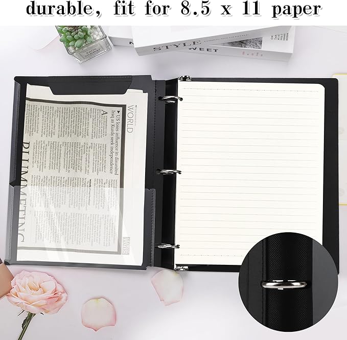 360° Pivotable 3 Ring Binder, Upgraded Foldable Binders 1 inch 12 Pack, Thin Small Three Ring Binder Fits 8.5" x 11", for Home, School and Office- Black, Purple, Pink, Blue, Green, Red