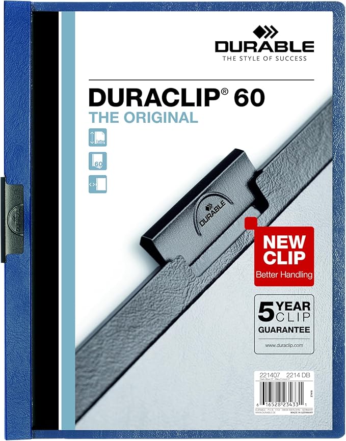 Durable Report Cover with DURACLIP Letter-Size 8.5" x 11" Inches - Holds Up to 60 Pages - Clear Cover and Dark Blue Border - Box of 25