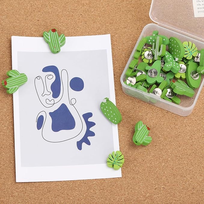Push Pins 30Pcs Cactus Decorative Push Pins Wood Pins for Cork Board