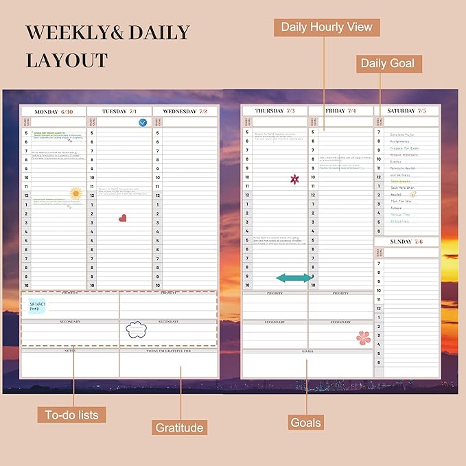 CAGIE Planner 2025-2026 for Women, July 2025-June 2026 Calendar Planners Weekly and Monthly 8.5 x 11 Large 25-26 Hourly Daily Yearly Academic Agenda with Stickers Hardcover