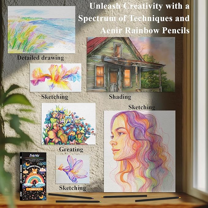 7 Color in 1 Rainbow Pencils for Kids, 12 Pack Rainbow Colored Pencil for Adult Coloring, Multicolor Pencil for Valentine’s Day, Easter Gifts, Art Supplies for Kids & Teens