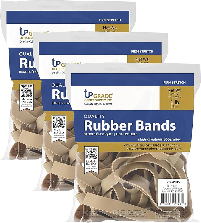 Upgrade Office Supply UPG234105PK3 Rubber Bands, Size 105 (5 x 5/8), 180 Bands, 3 lb Pack, USA