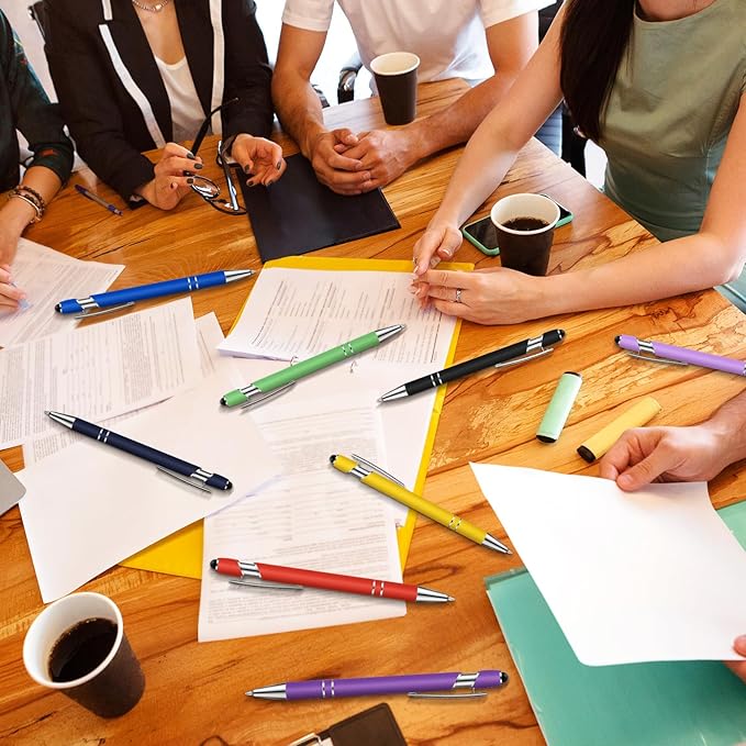 Tenare 12 Pieces 2 in 1 Stylus Metal Ballpoint Pen with Stylus Tip, 1.0 mm Black Ink Ballpoint Pen for Touch Screens(Vibrant Colors and Silver)